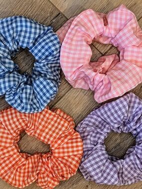 Gingham Check Hair Scrunchie -4 Pack  Hair Accessories